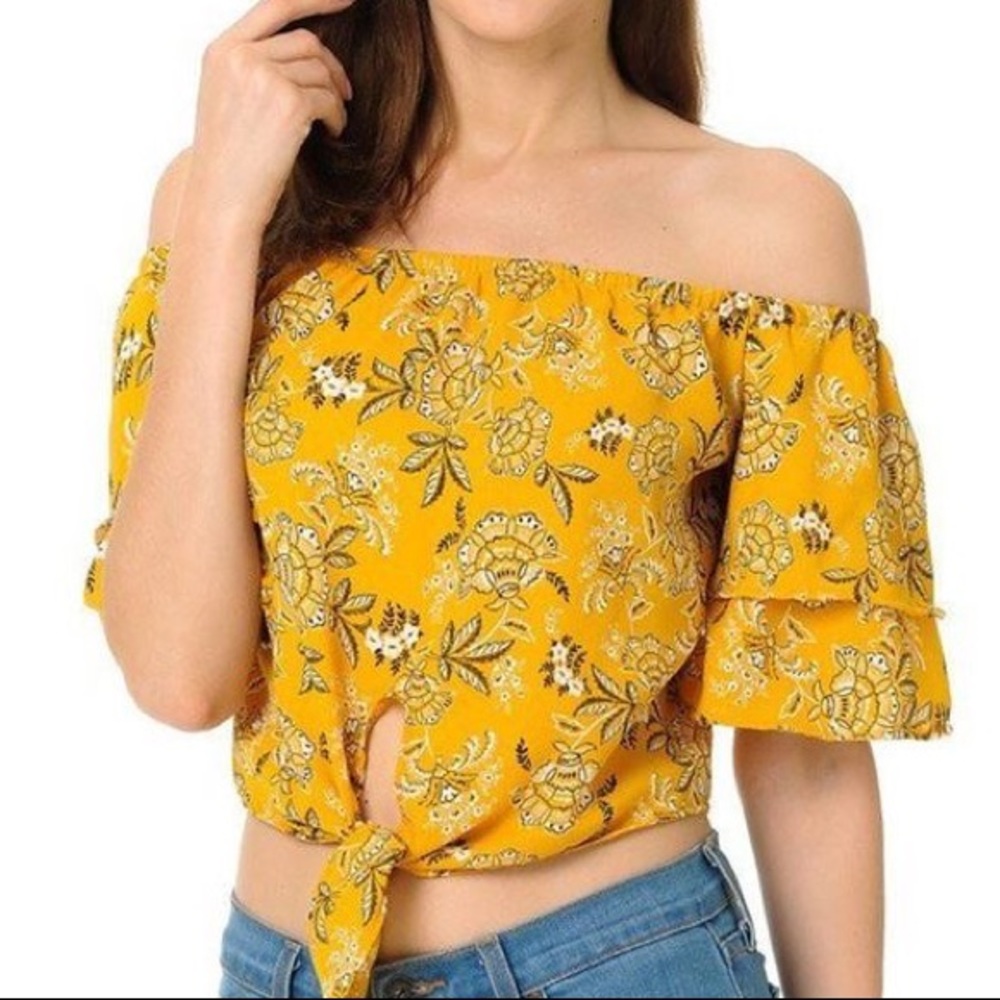 Floral crop top off shoulder